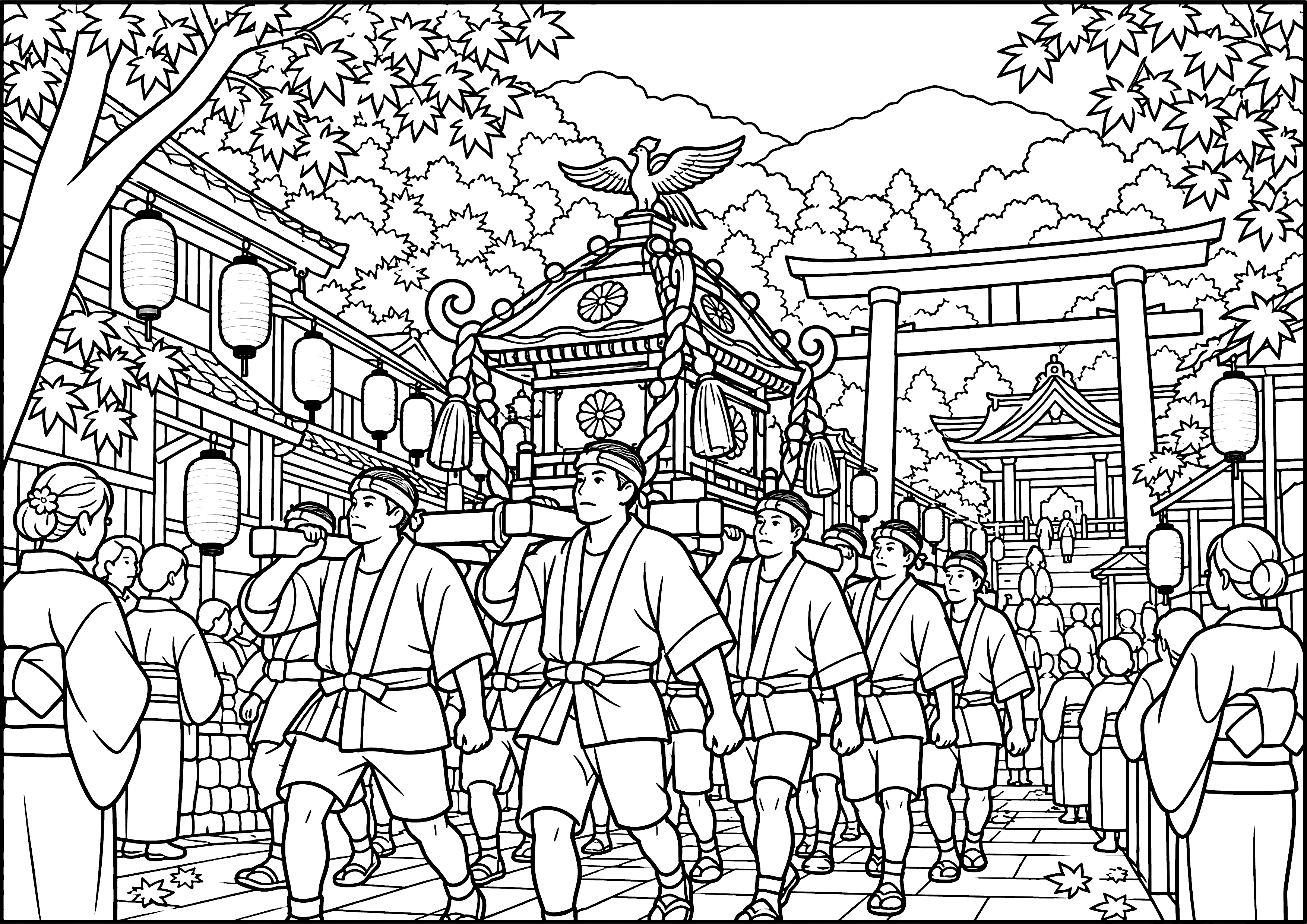 秋祭りの神輿 塗り絵