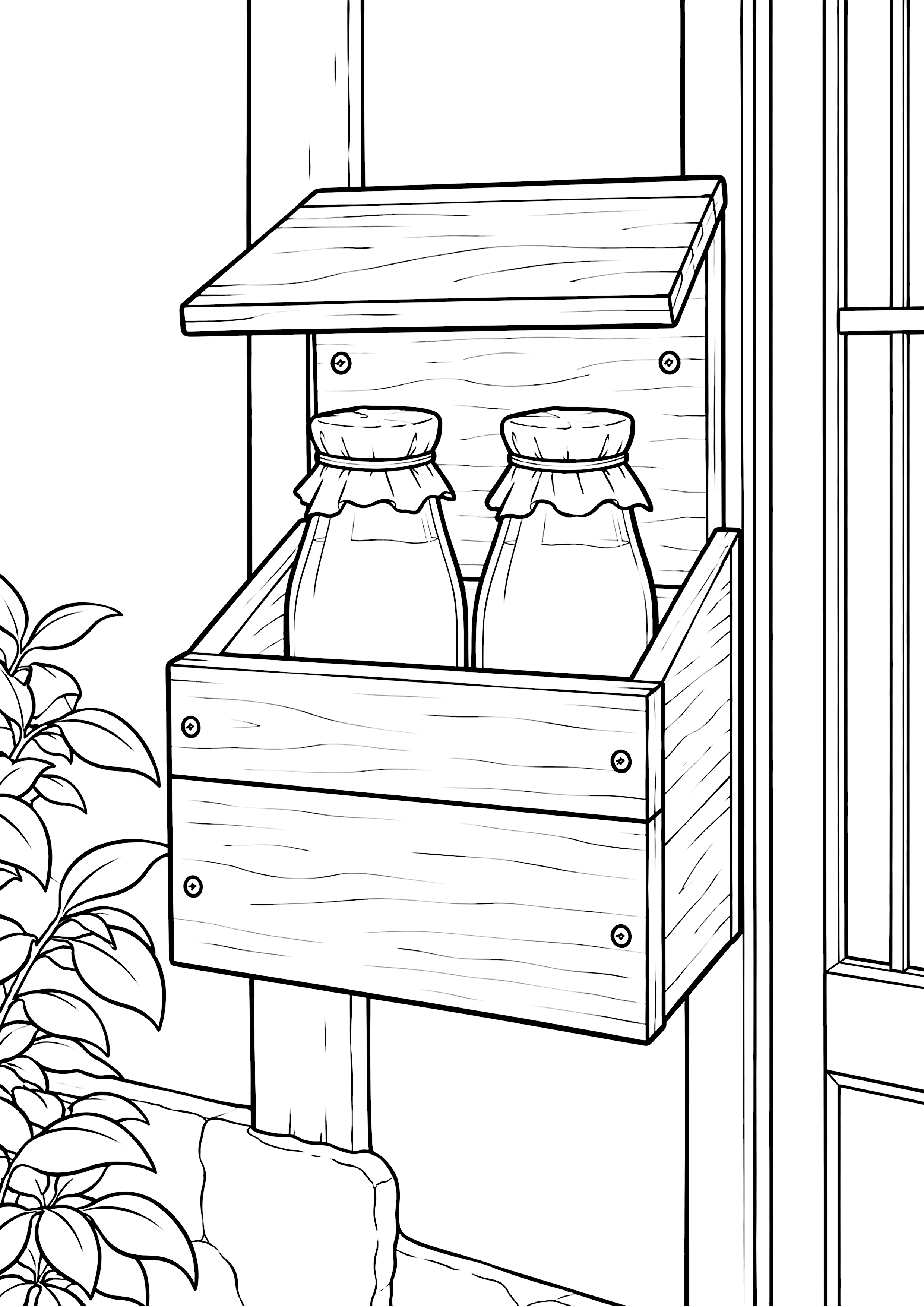 牛乳瓶と配達箱 塗り絵