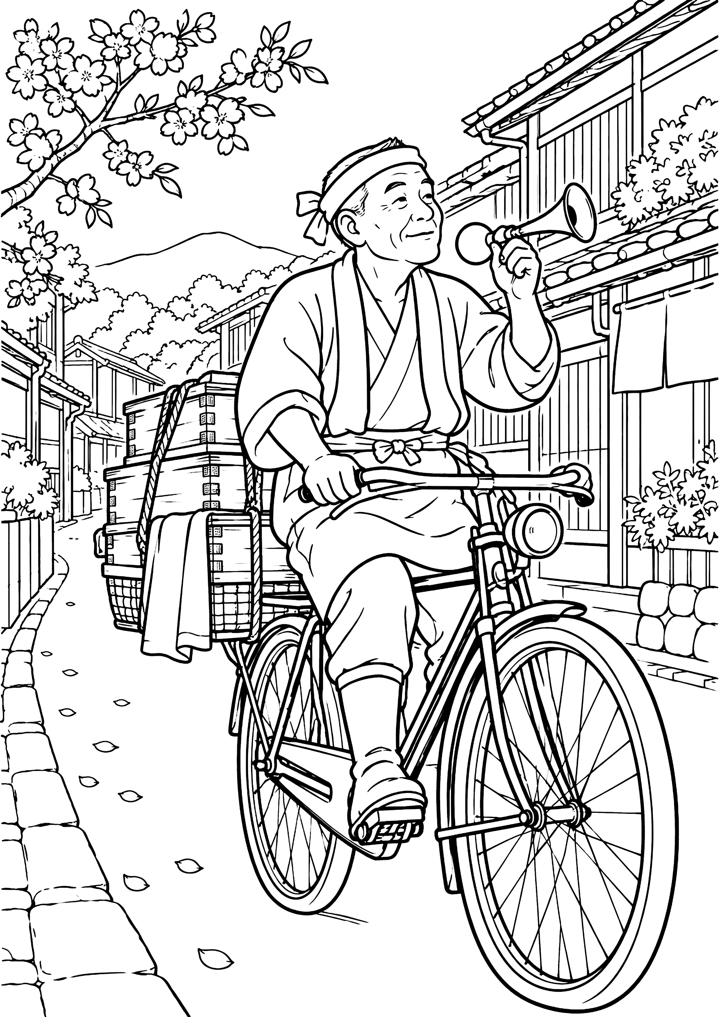 自転車の豆腐屋さん 塗り絵