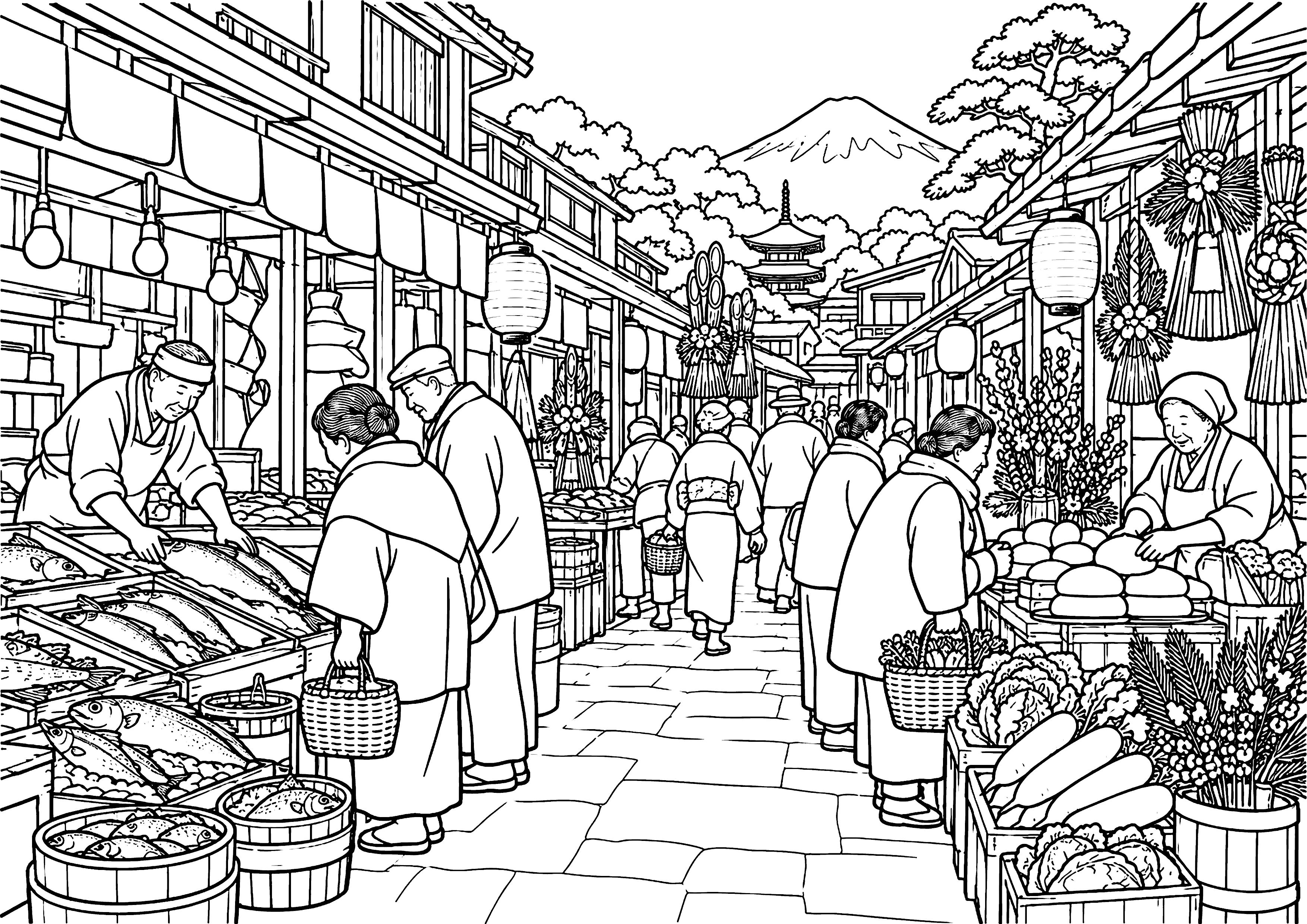 歳末の市場 塗り絵