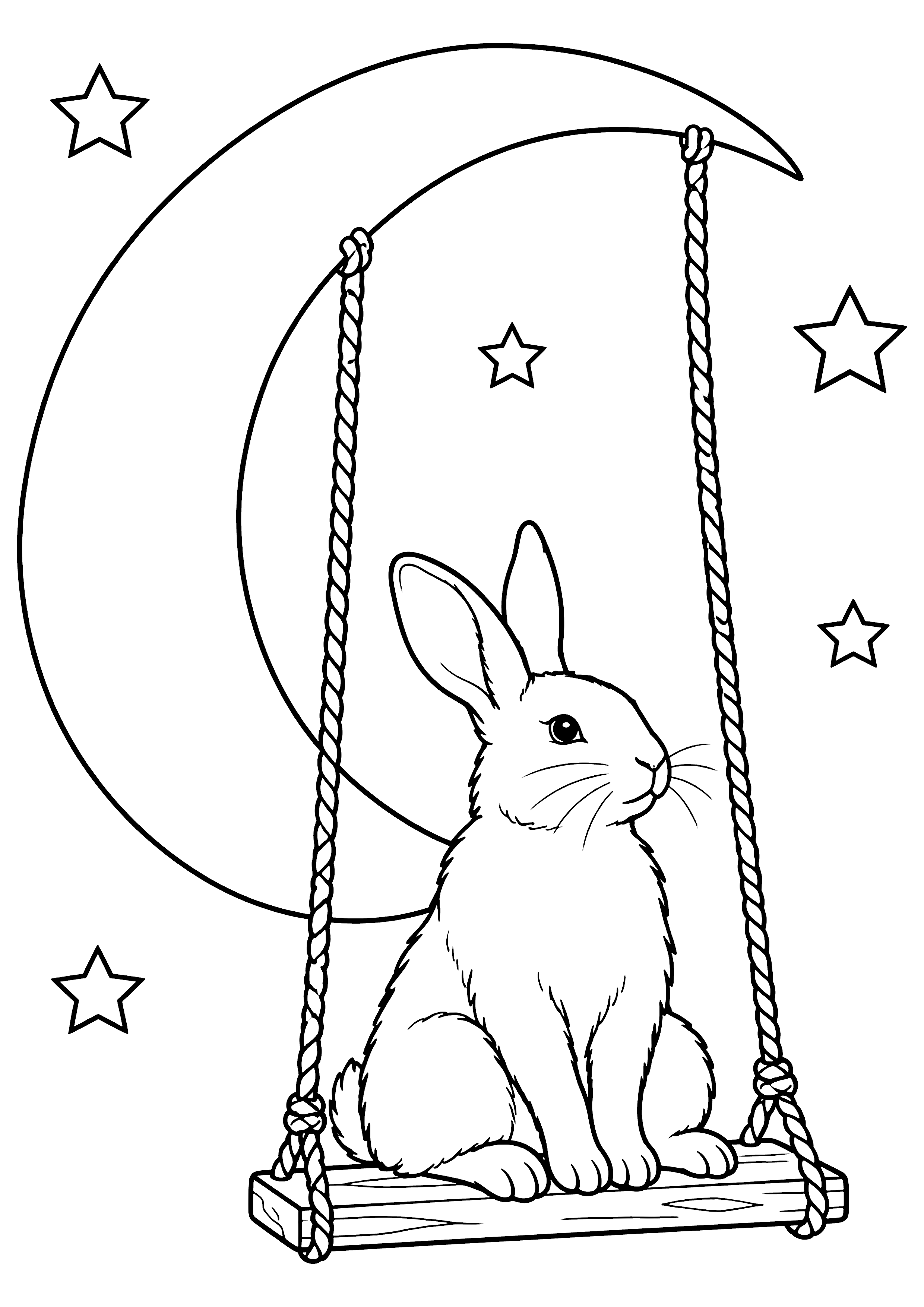 月のブランコとうさぎ 塗り絵