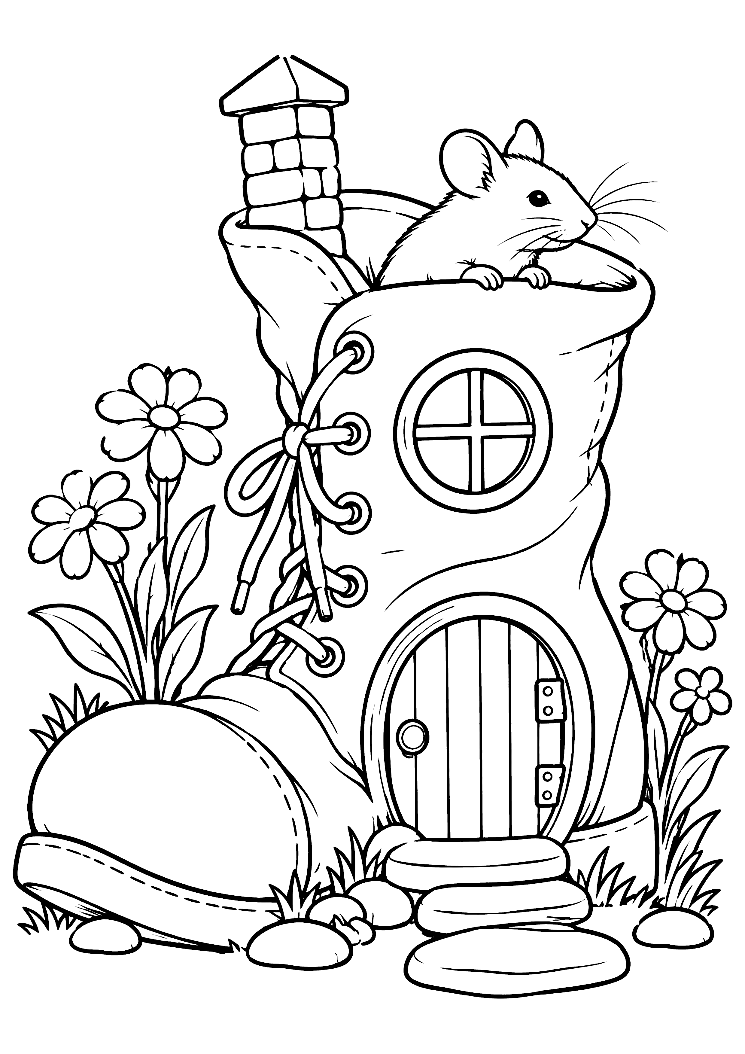 長靴の家のねずみ 塗り絵