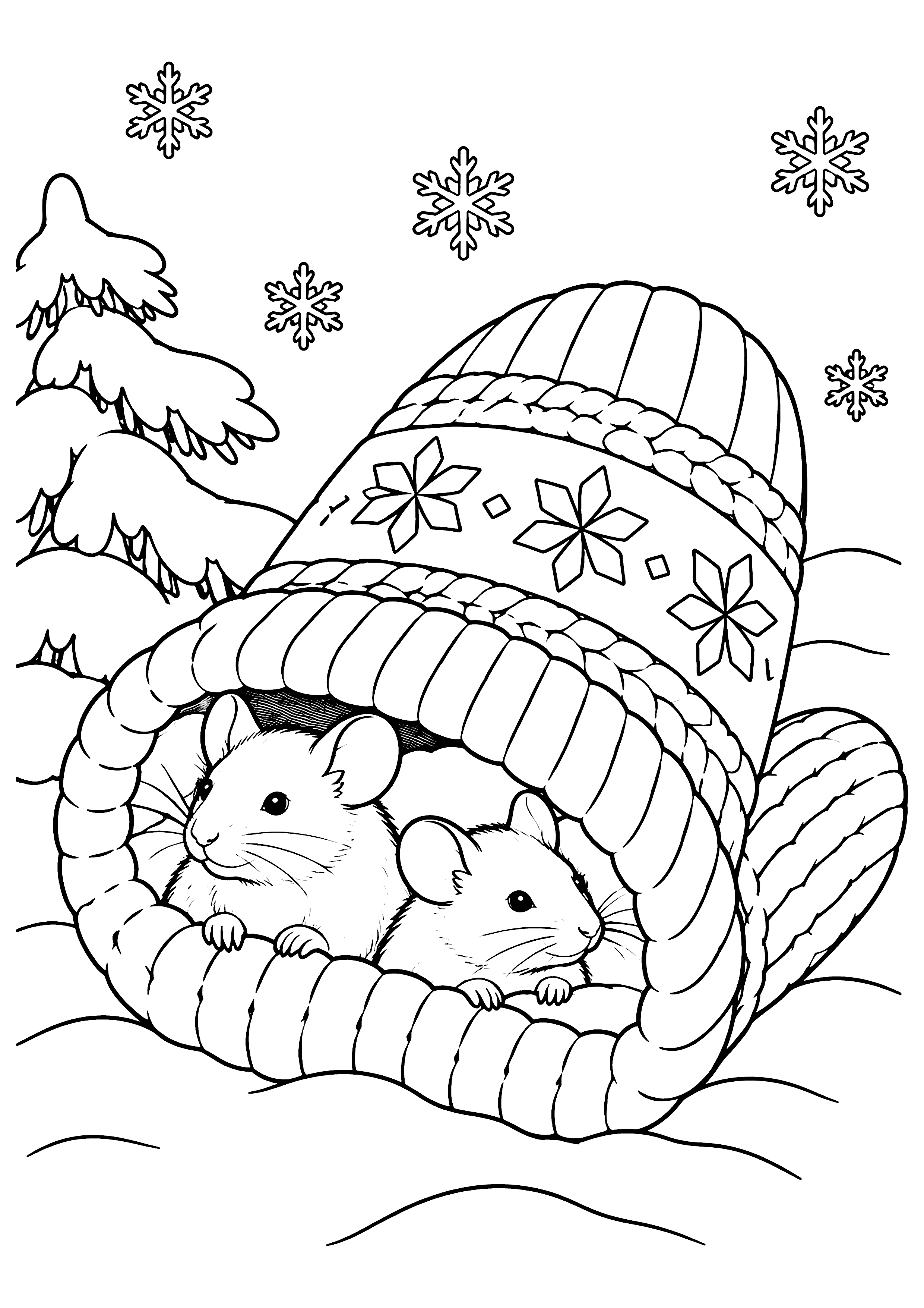 手袋の家のねずみたち 塗り絵