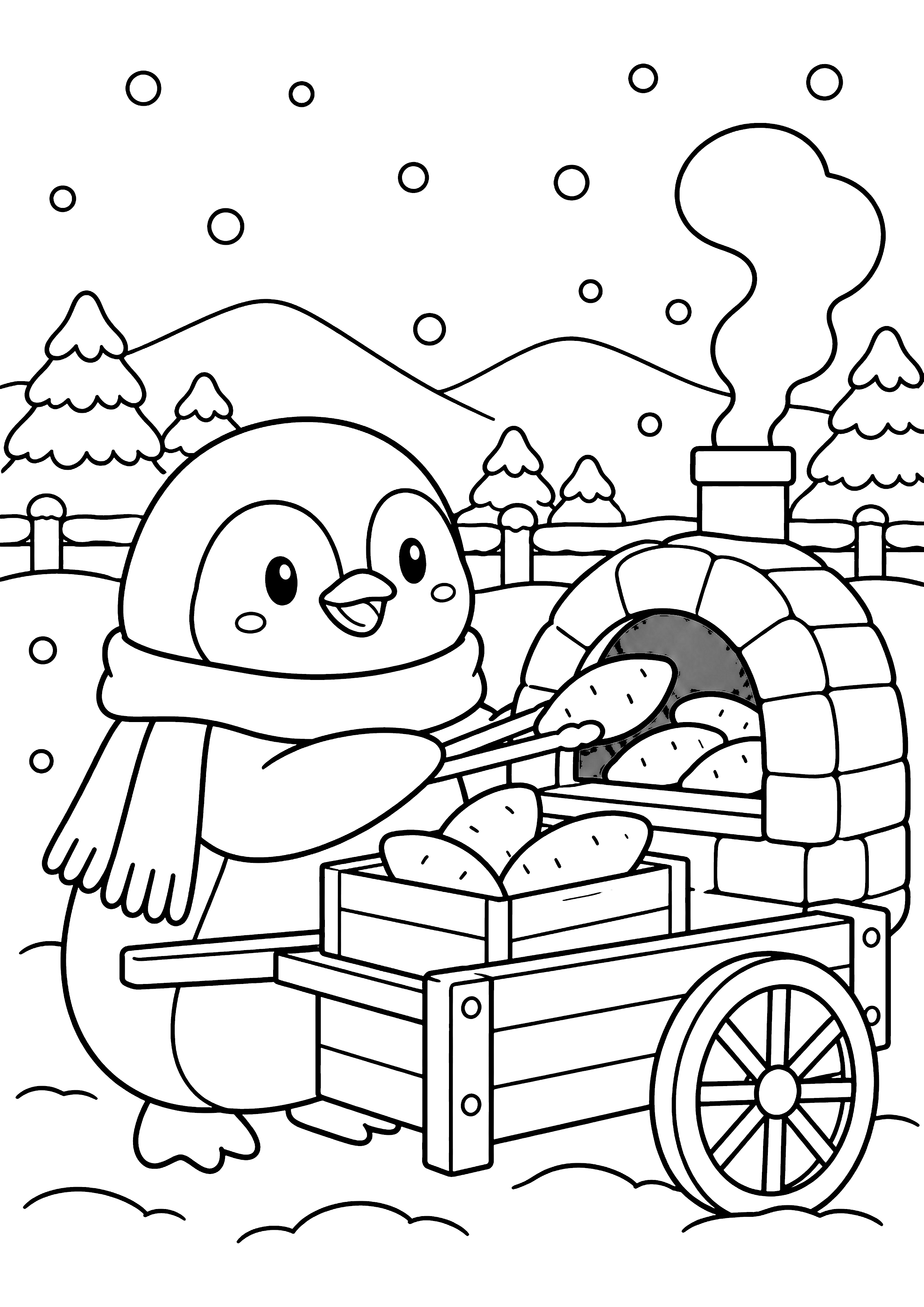 ペンギンの焼き芋屋さん 塗り絵