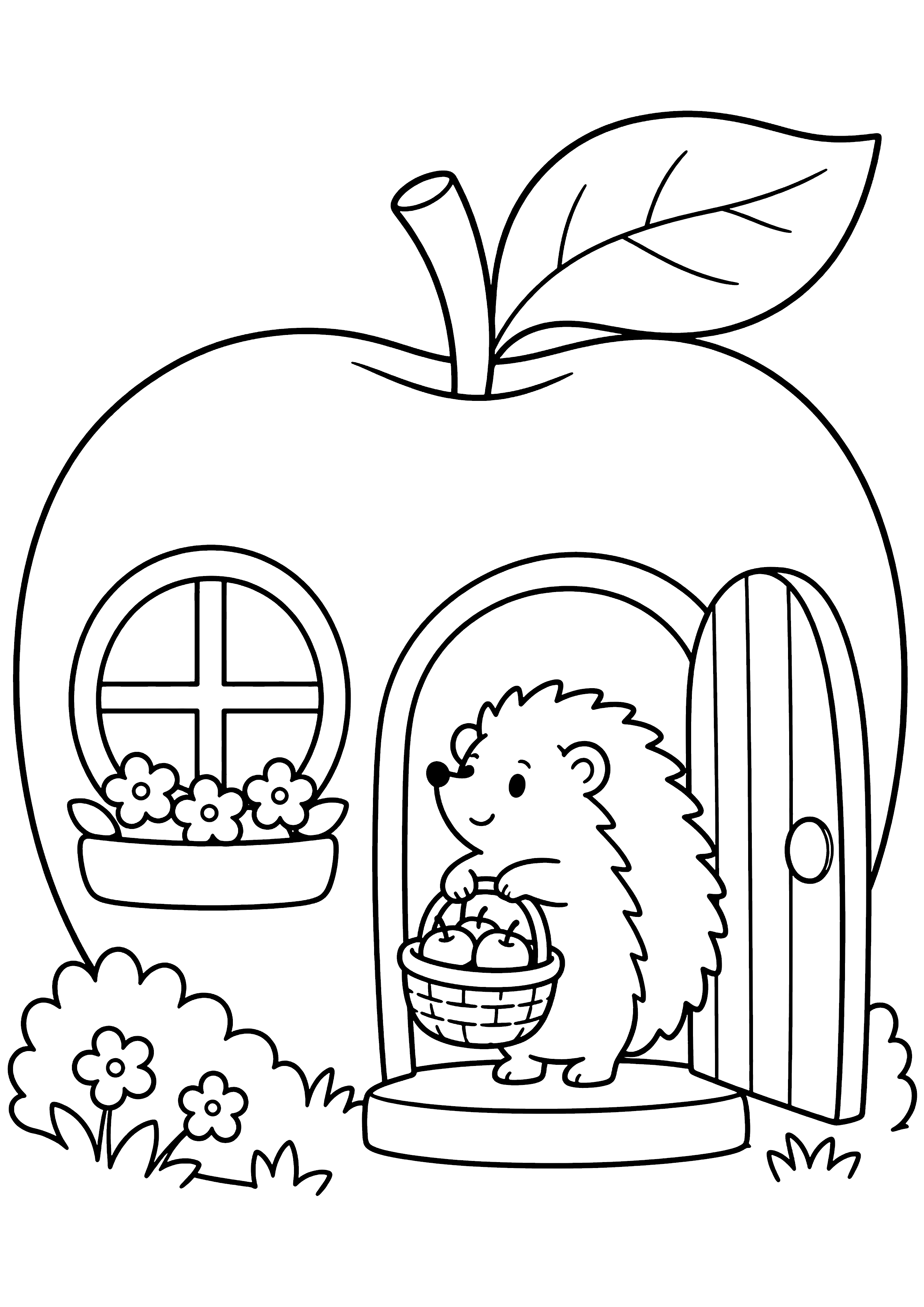 りんごの家とハリネズミ 塗り絵