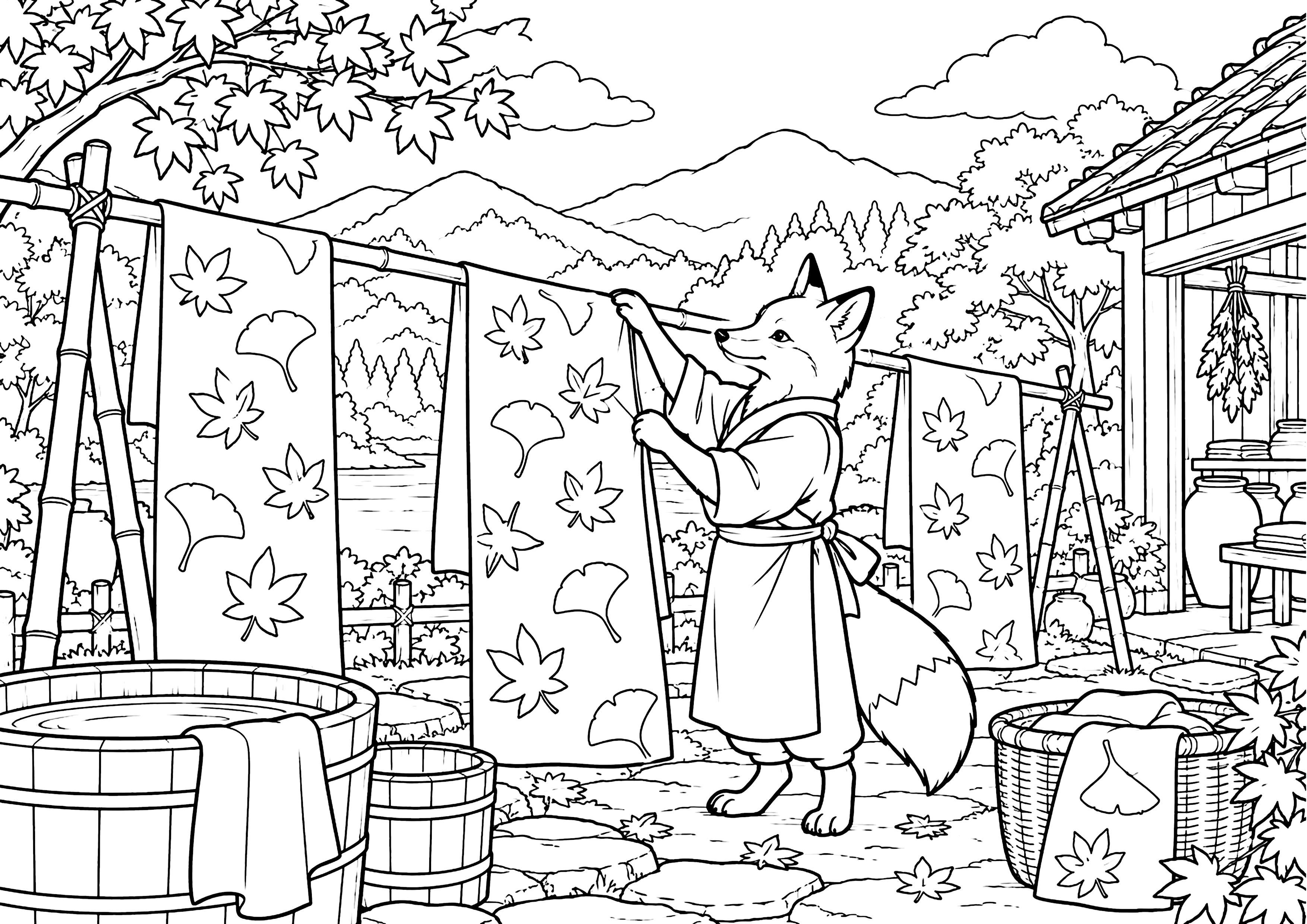 きつねの紅葉染め屋さん 塗り絵