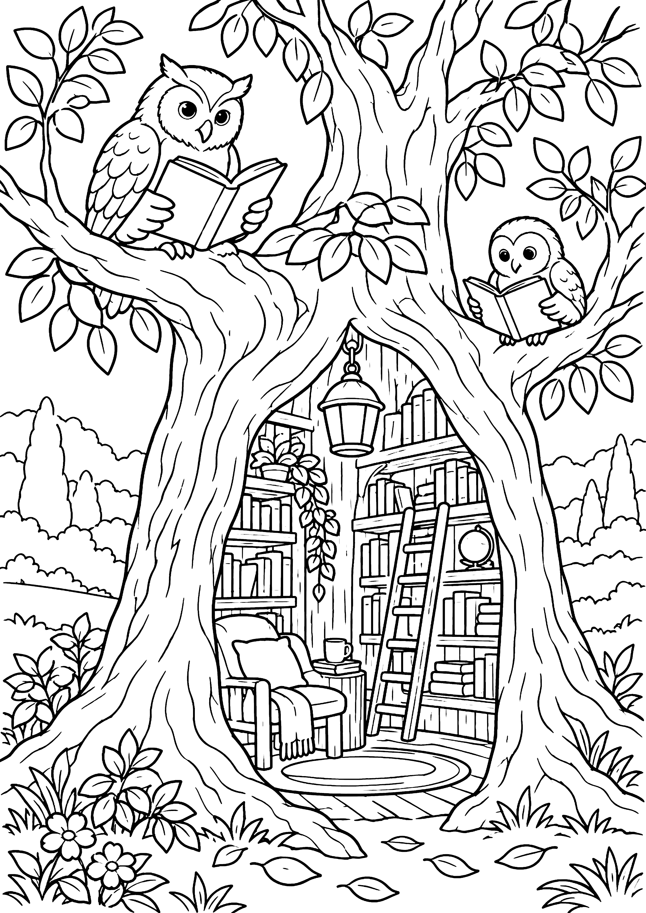 ふくろうの図書館 塗り絵