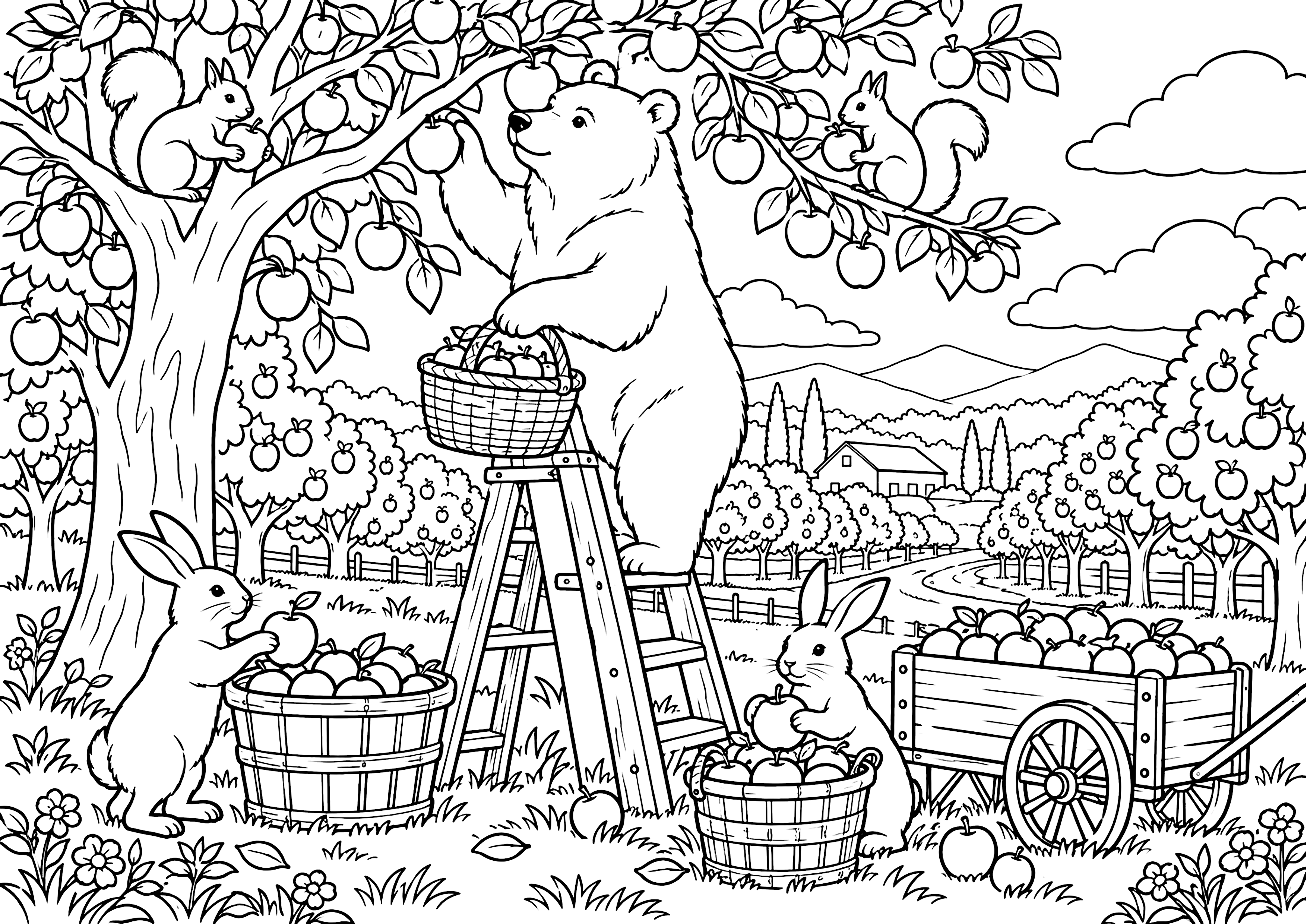 動物たちのりんご園 塗り絵