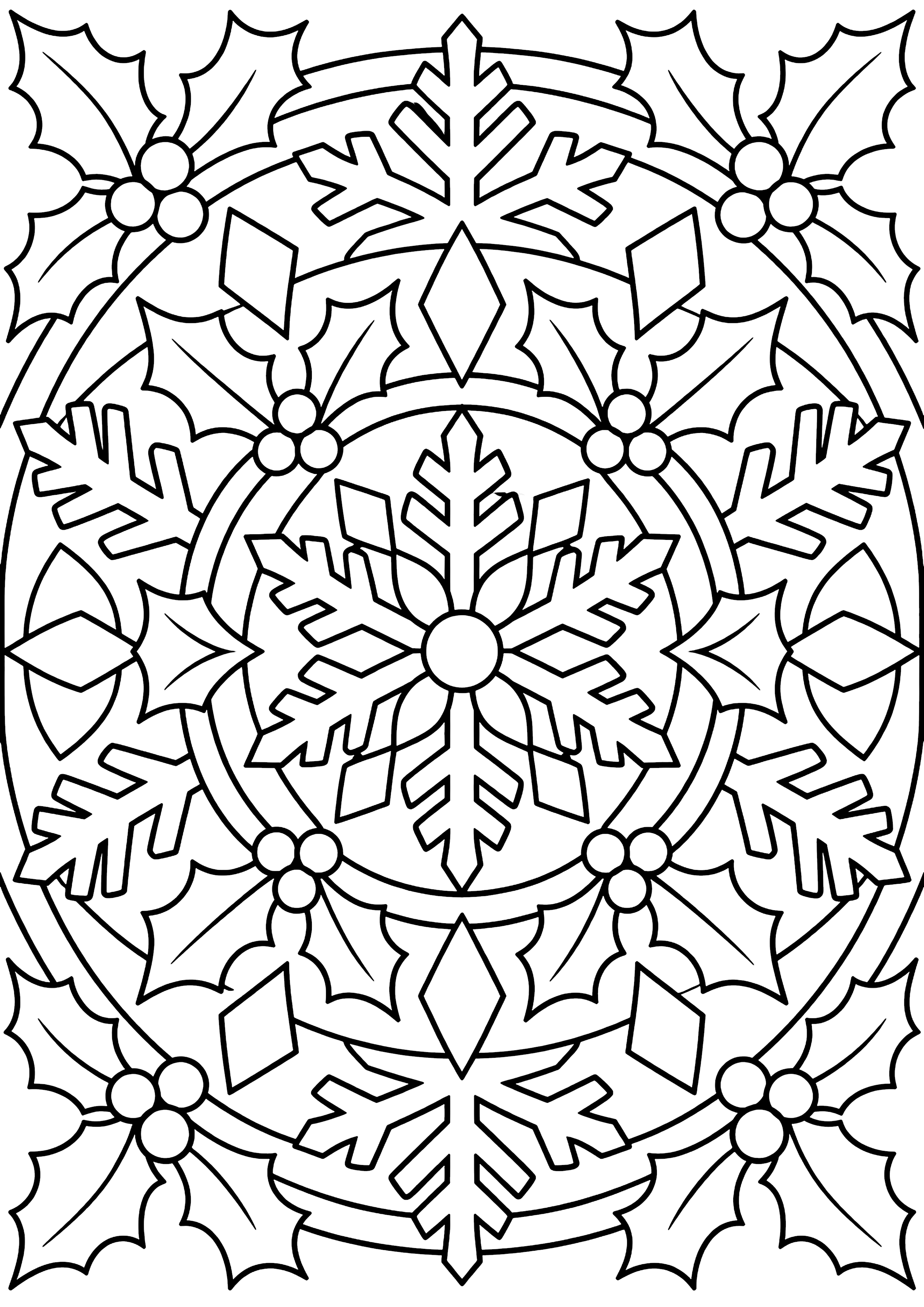 雪の結晶の曼荼羅 塗り絵