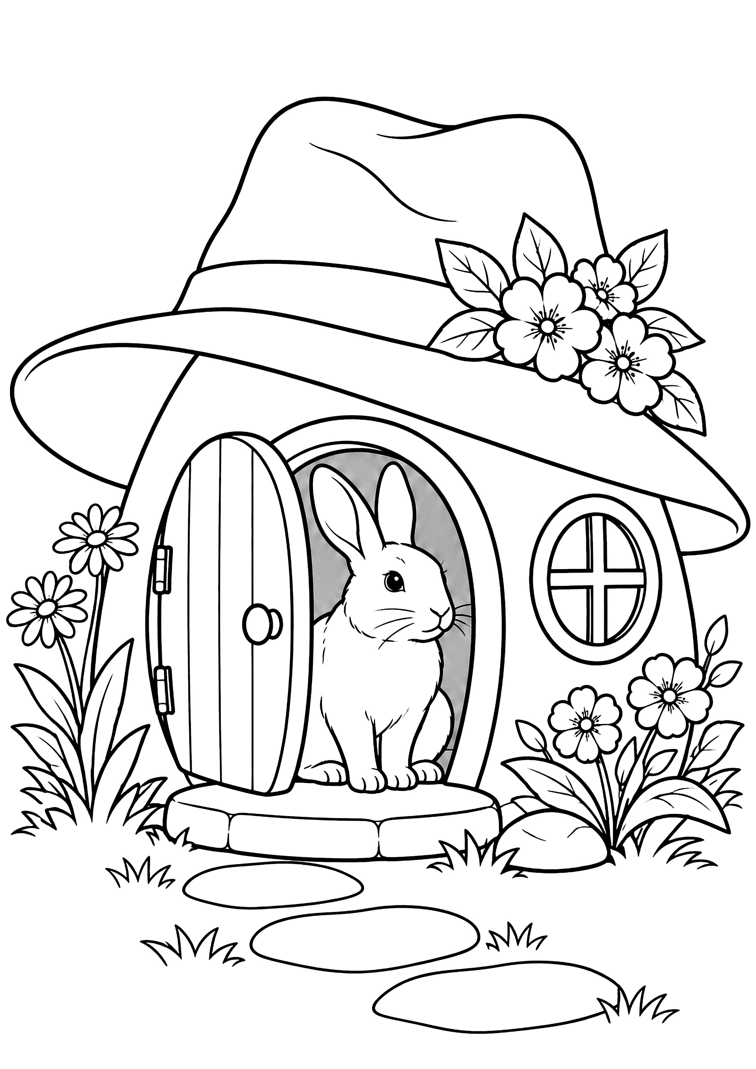 帽子の家のうさぎ 塗り絵