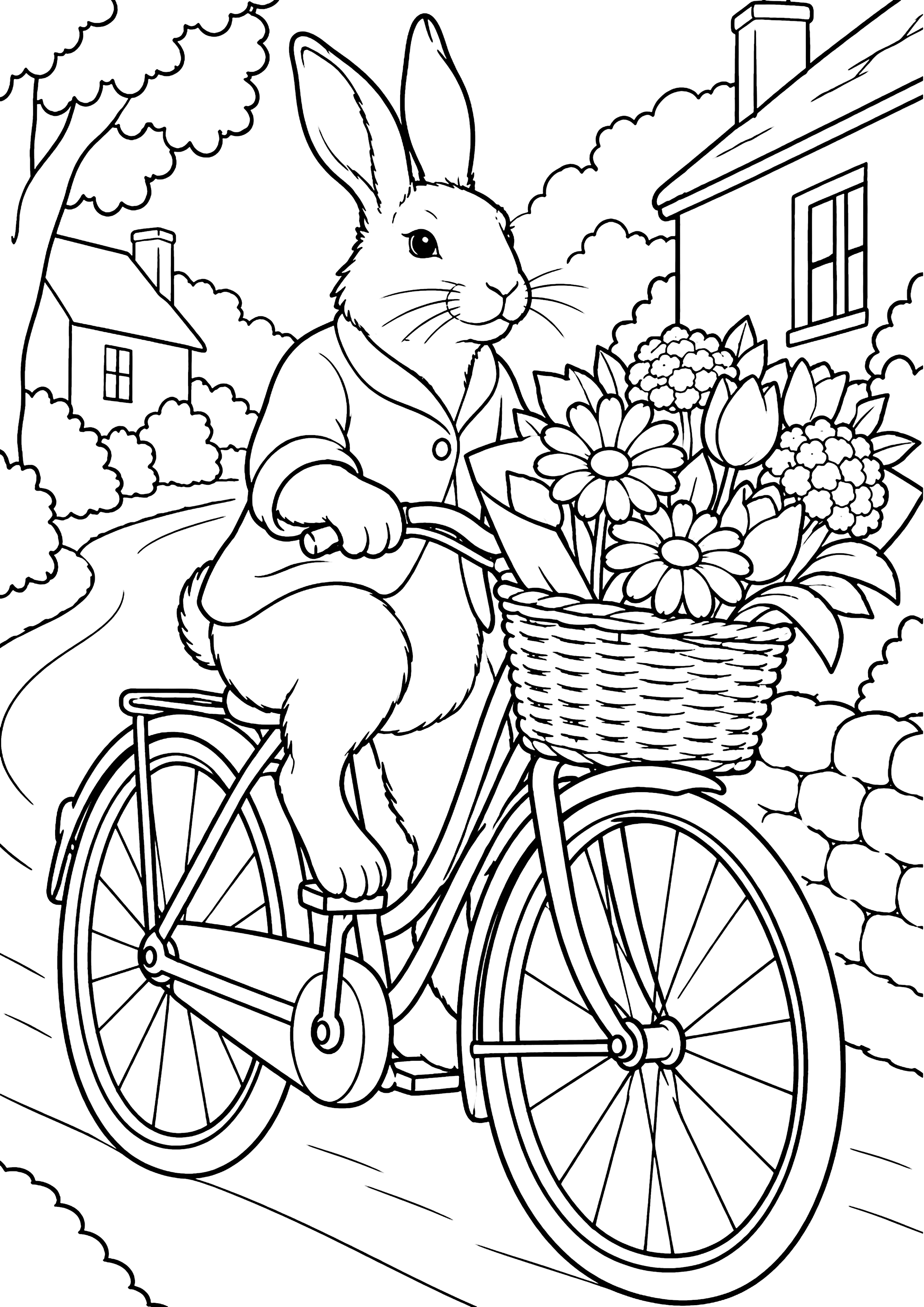 うさぎの花の配達自転車 塗り絵