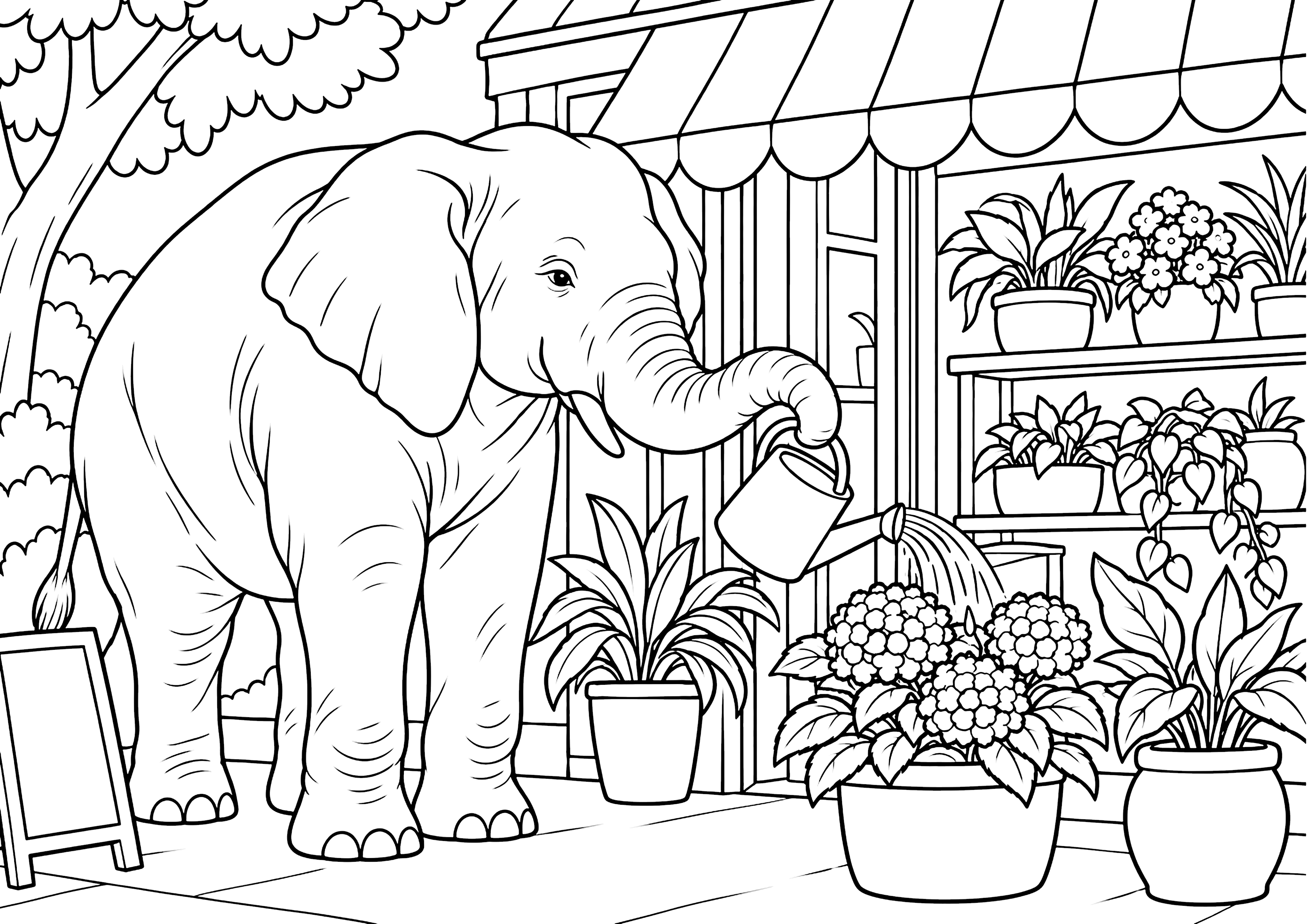 象の植木屋さん 塗り絵