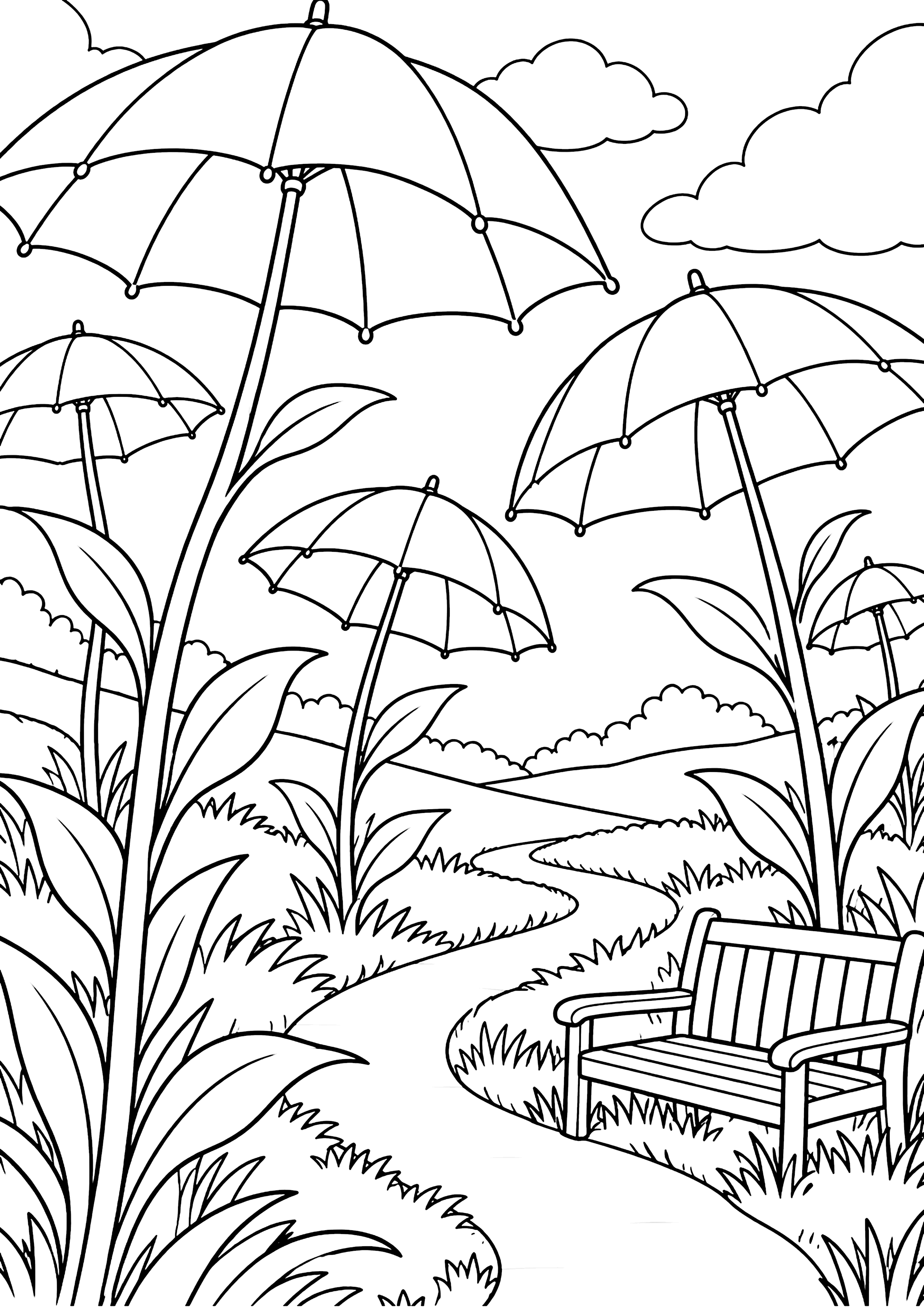 傘の花畑 塗り絵