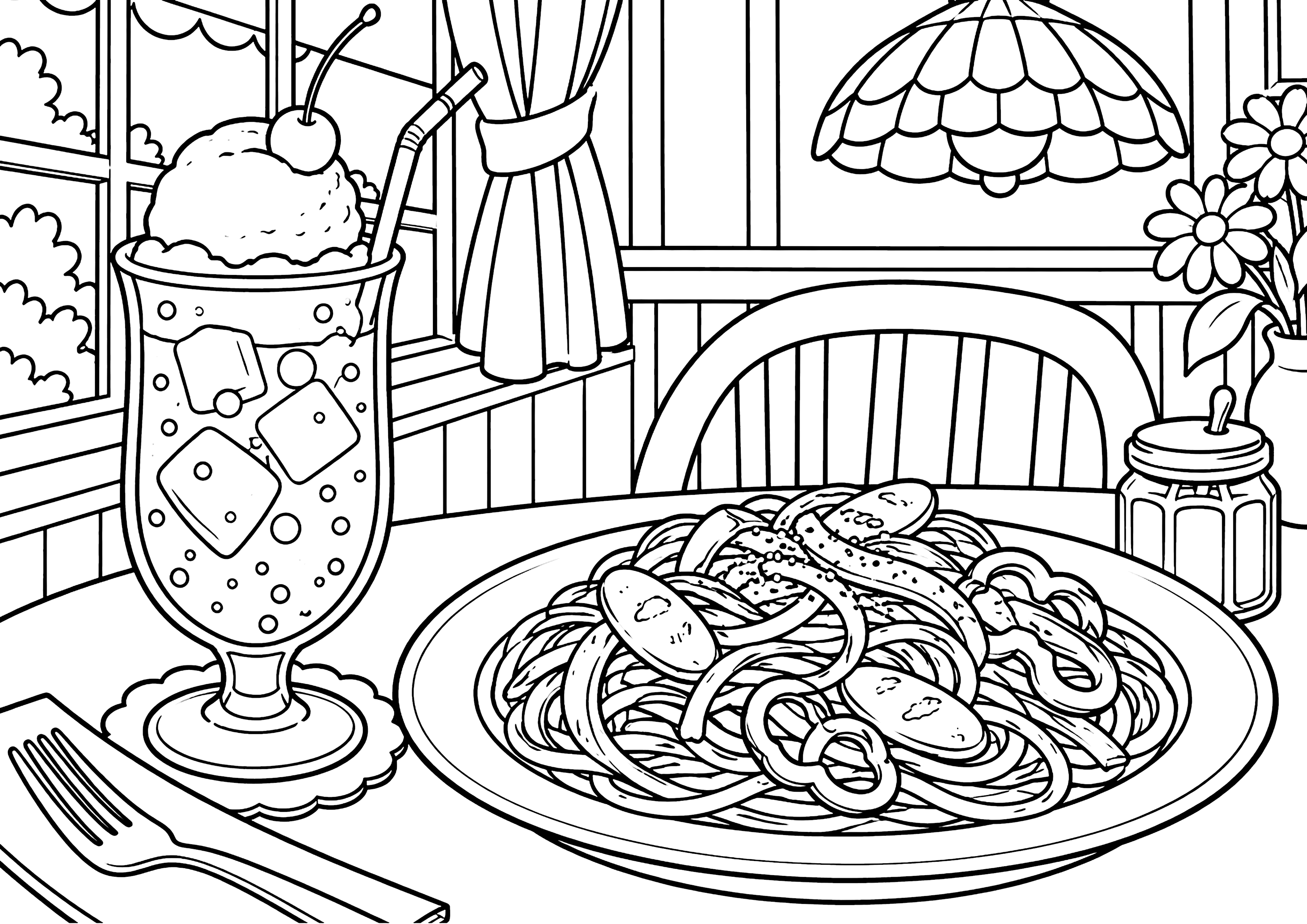 クリームソーダとナポリタン 塗り絵