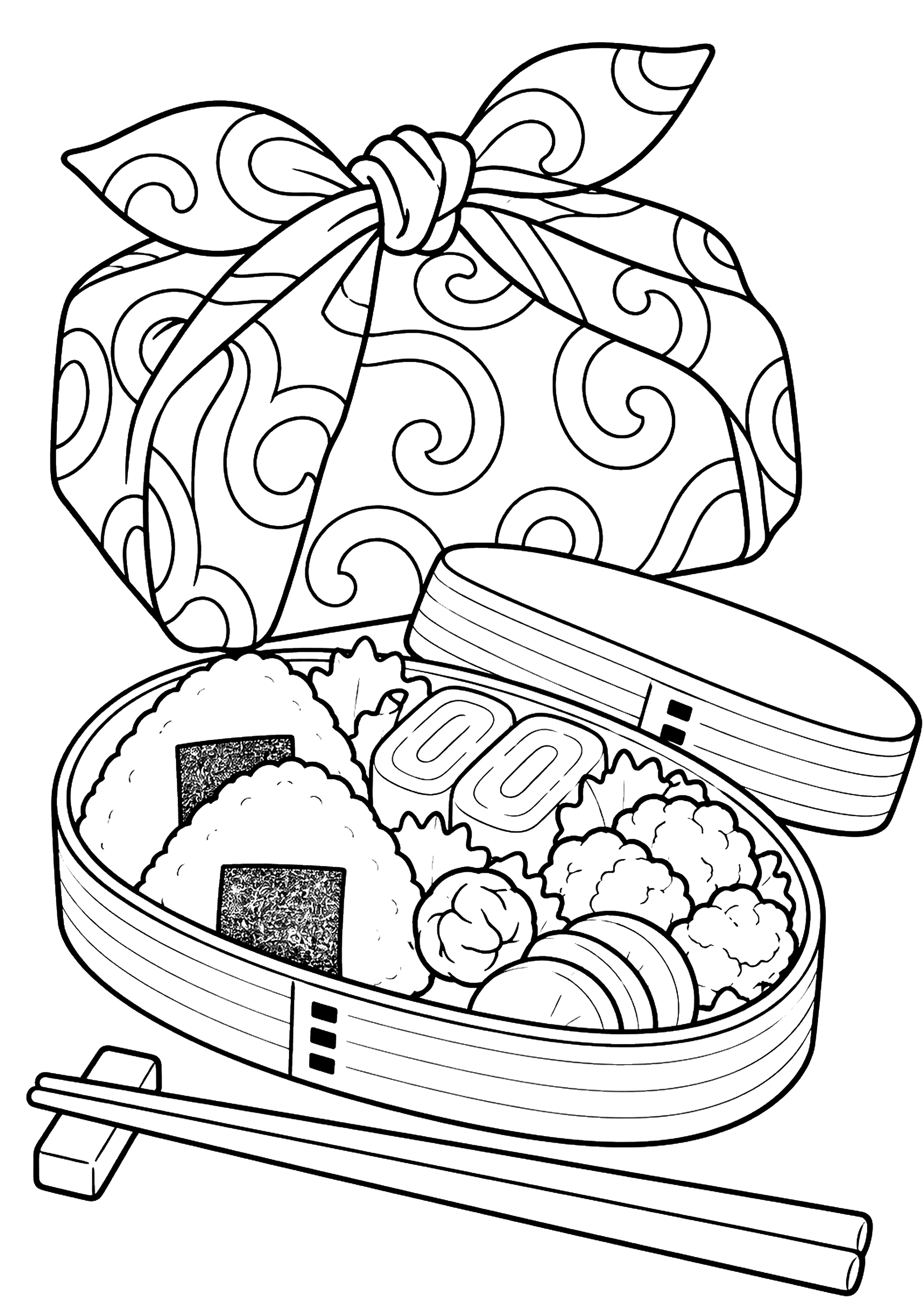 風呂敷包みとお弁当 塗り絵
