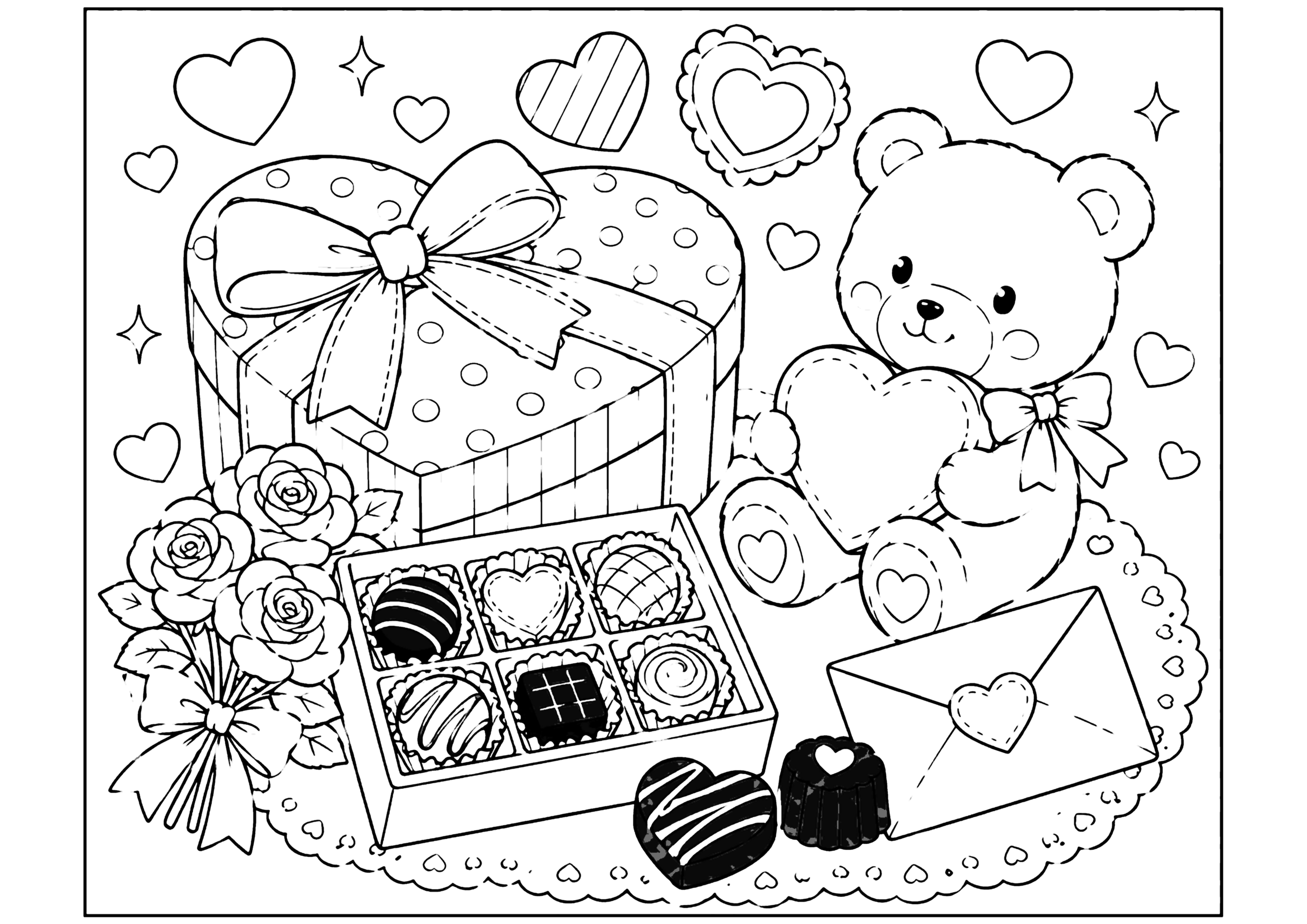 バレンタイン 塗り絵