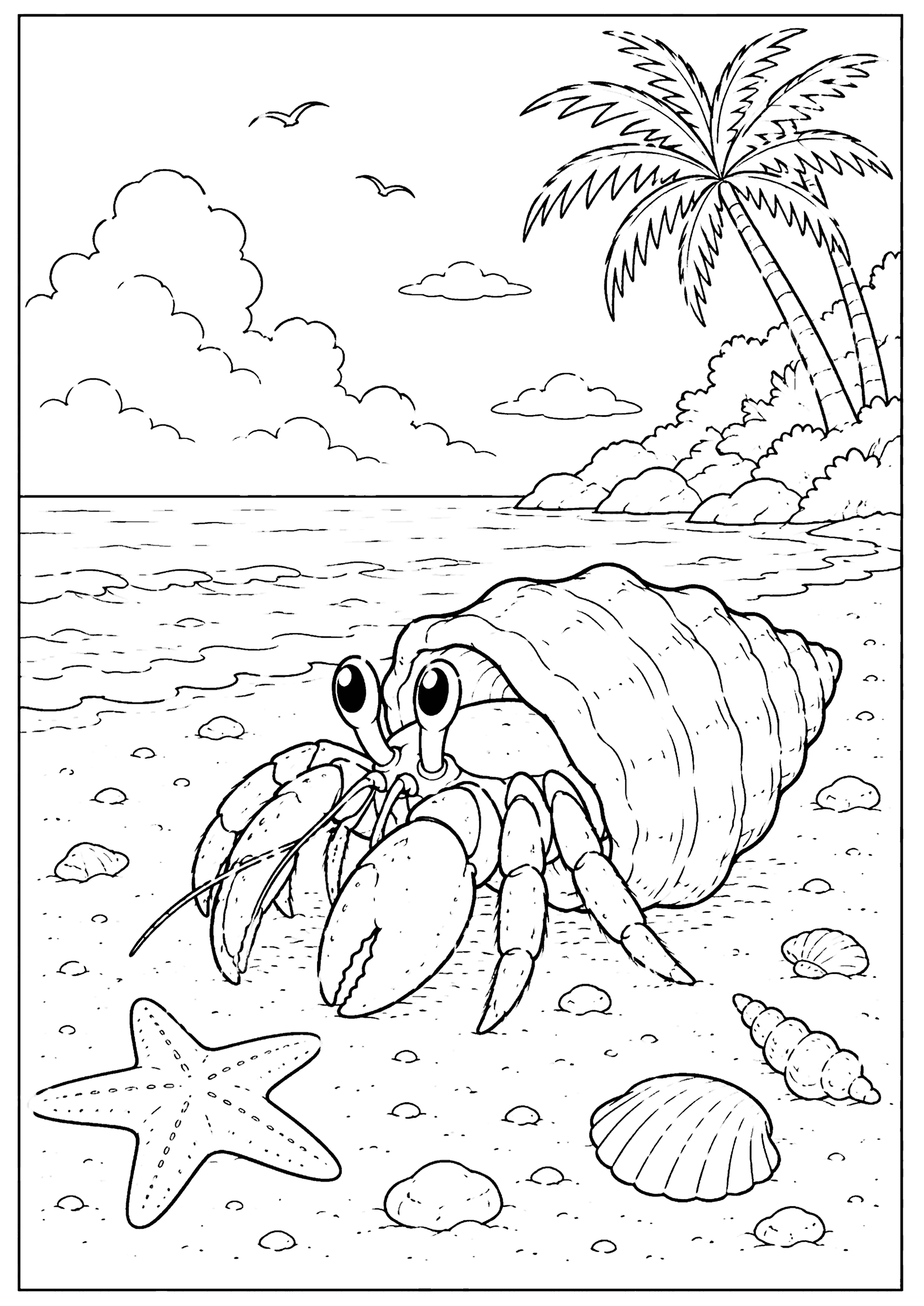 砂浜のヤドカリ 塗り絵