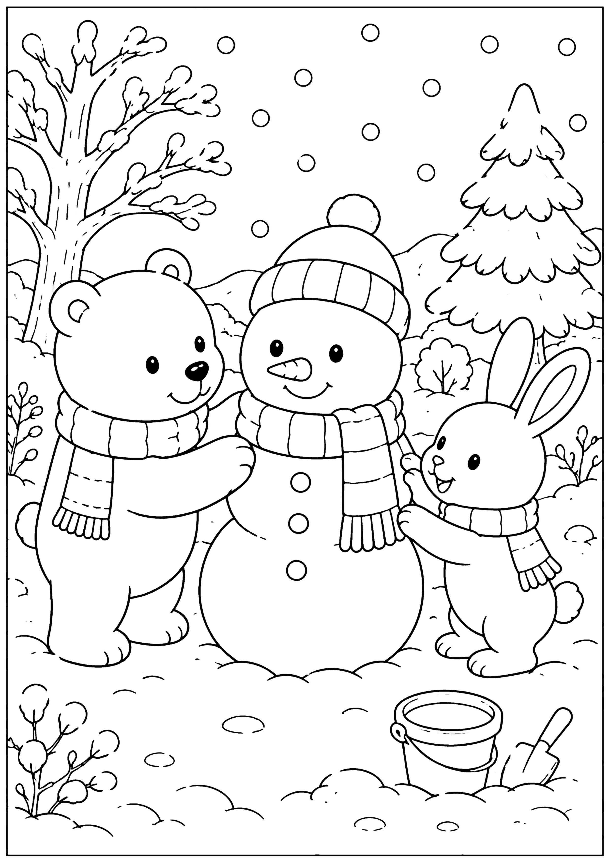 雪だるま作り 塗り絵