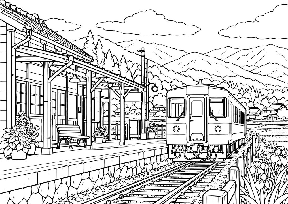 田舎の駅 塗り絵