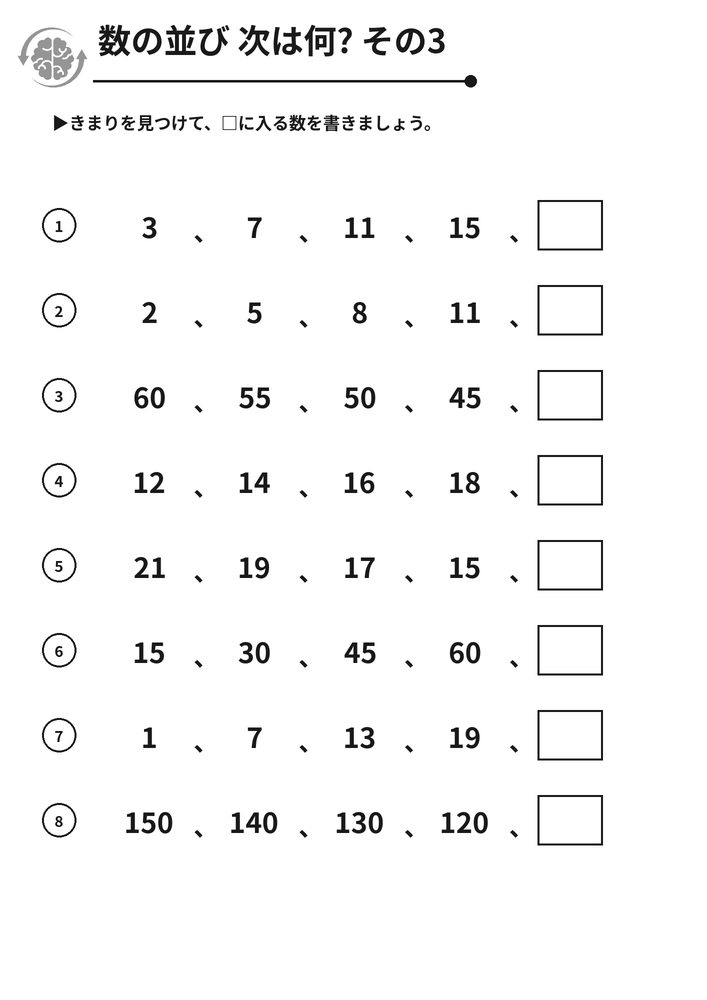数の並び 次は何? その3 脳トレプリント