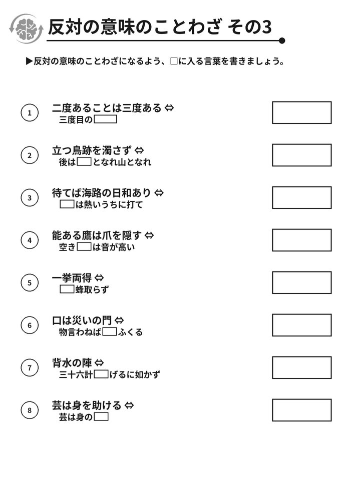 反対の意味のことわざ その3 脳トレプリント