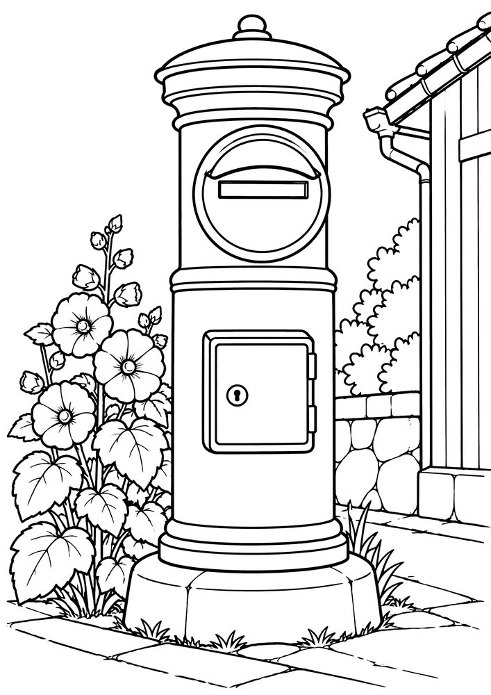 丸型ポスト 塗り絵
