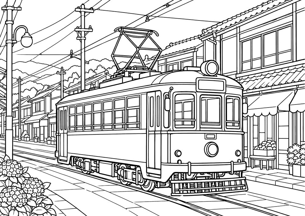 路面電車 塗り絵