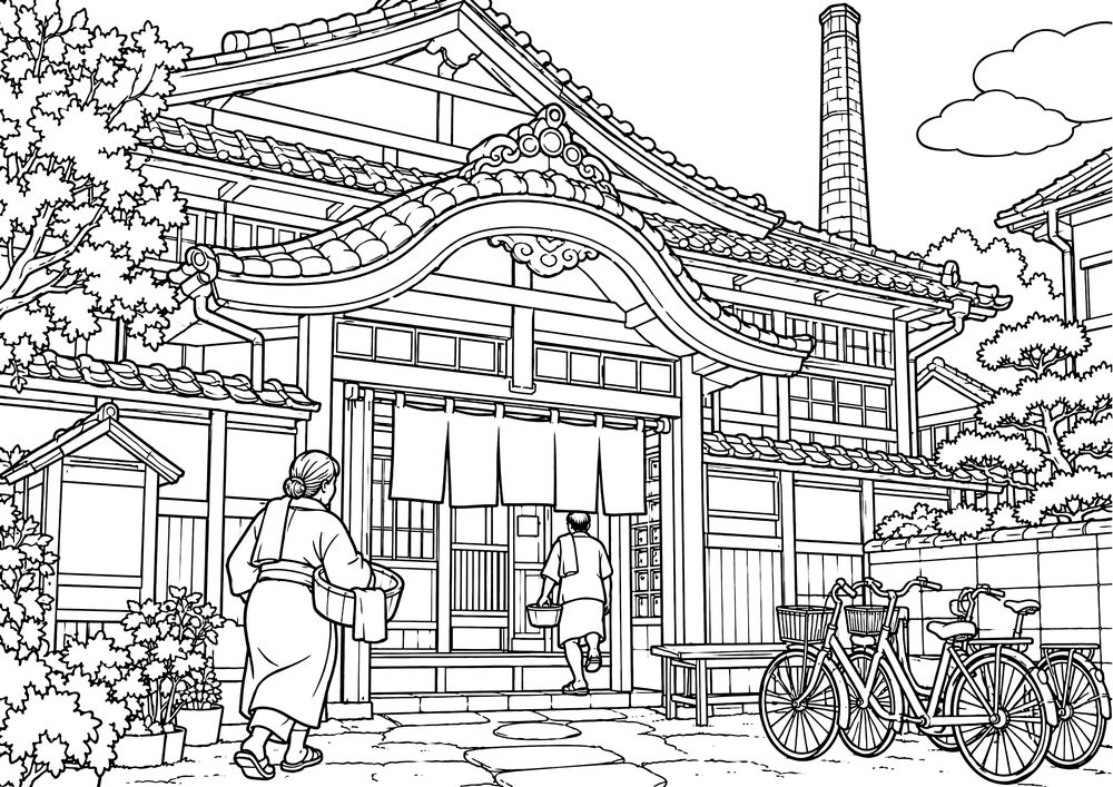 銭湯 塗り絵