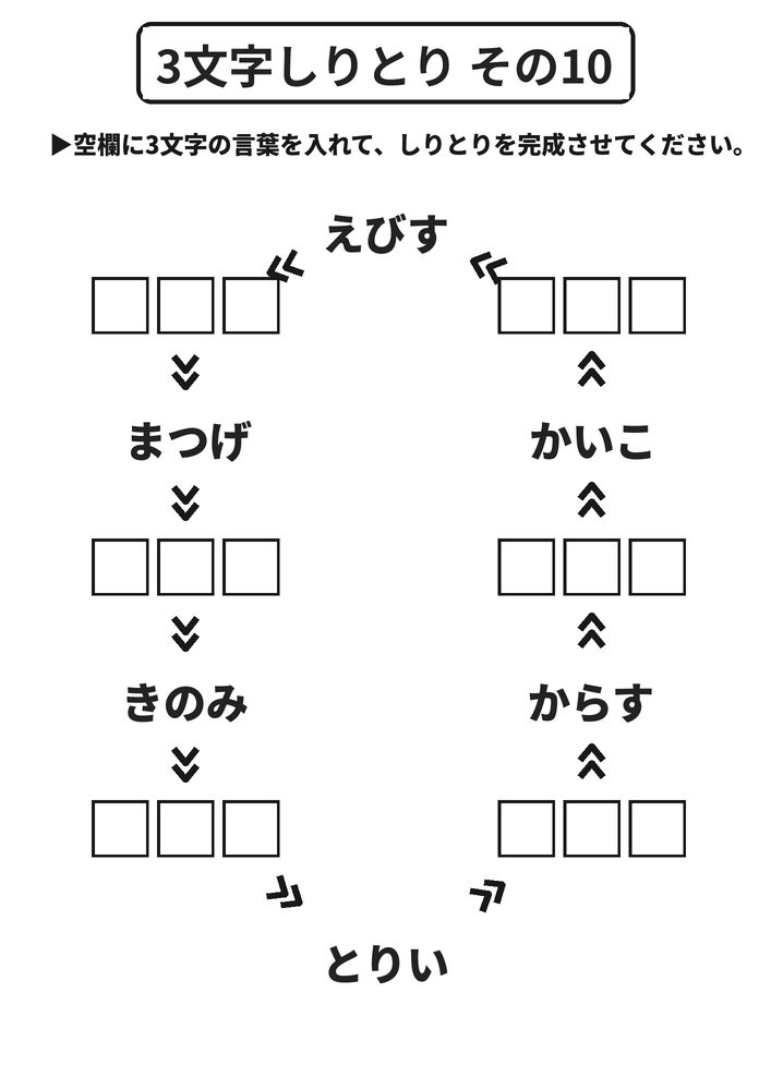 3文字しりとり その10 脳トレプリント