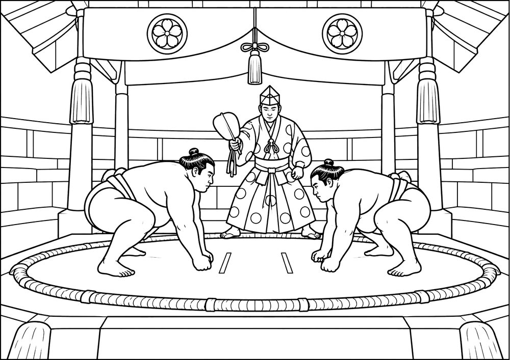 相撲の土俵 塗り絵