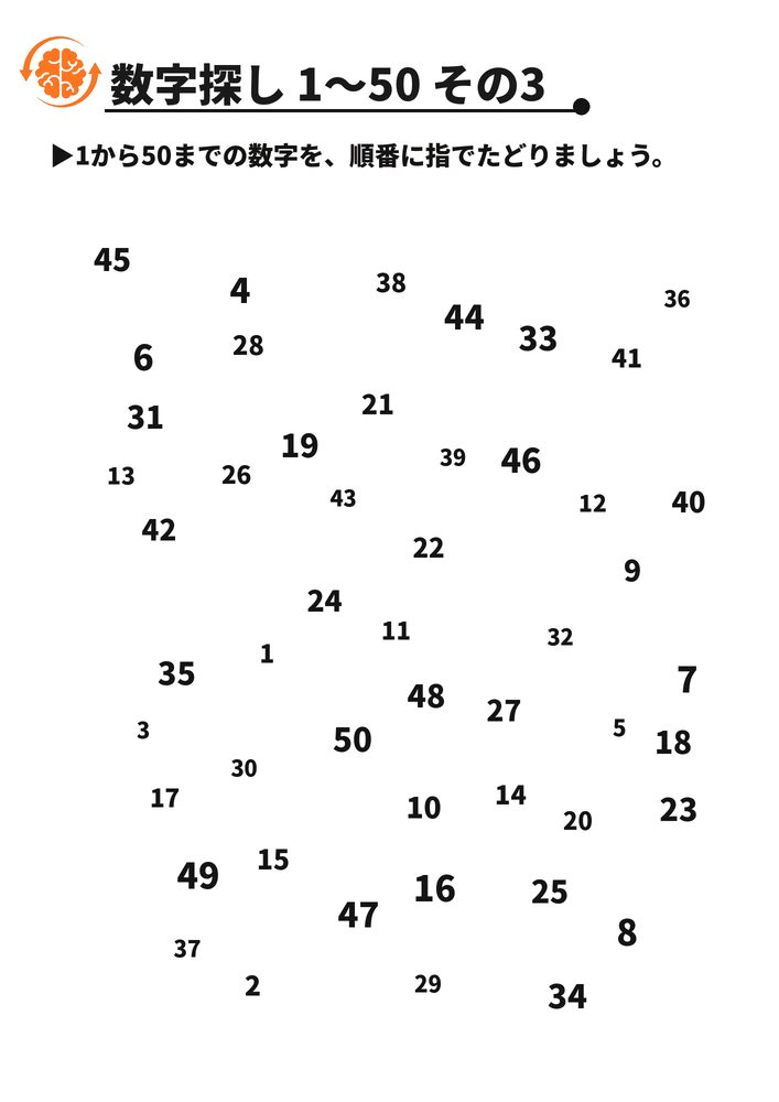 数字探し 1〜50 その3 脳トレプリント
