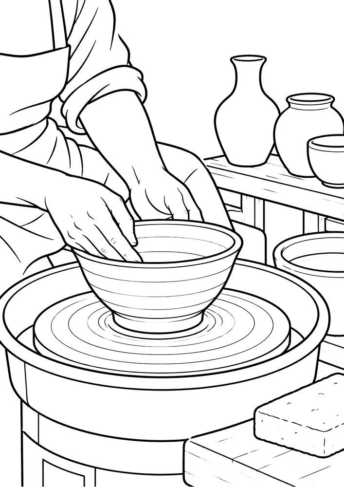 陶芸（ろくろ） 塗り絵
