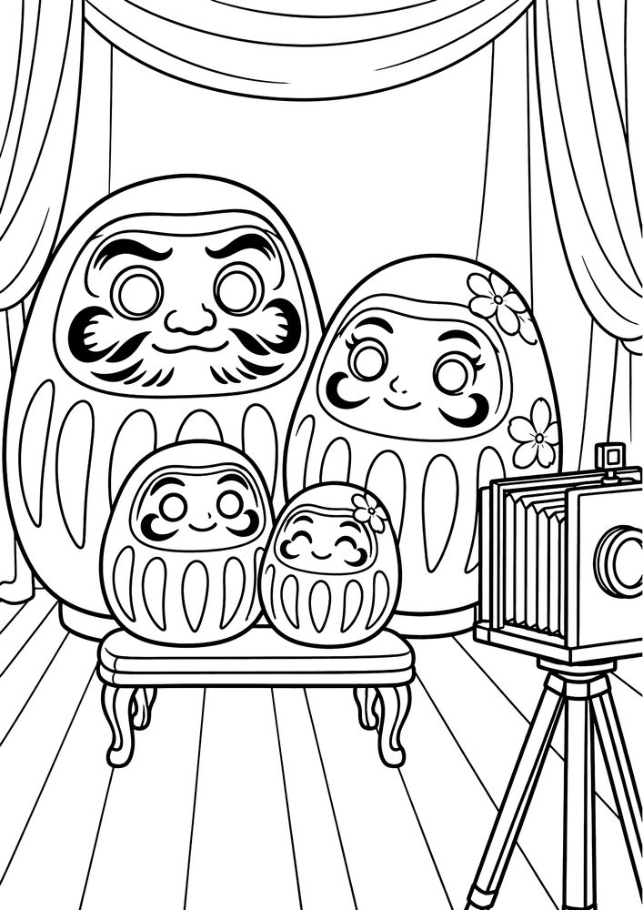 だるまの家族写真 塗り絵