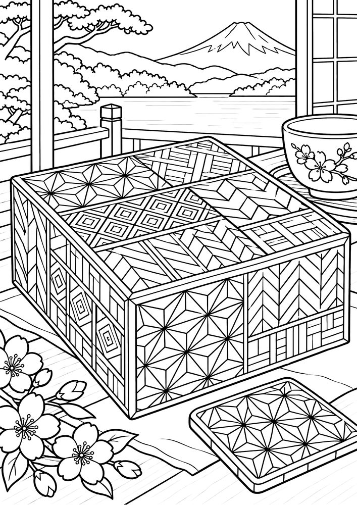 寄木細工の秘密箱 塗り絵