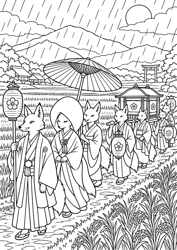 狐の嫁入り 塗り絵