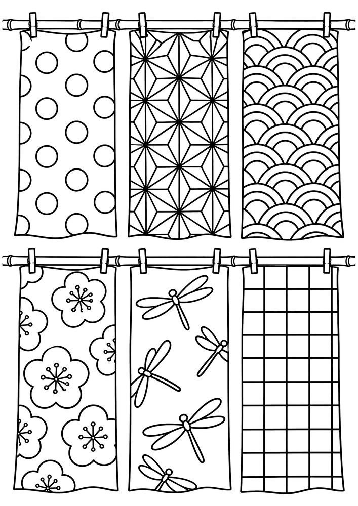 手ぬぐいの柄見本 塗り絵